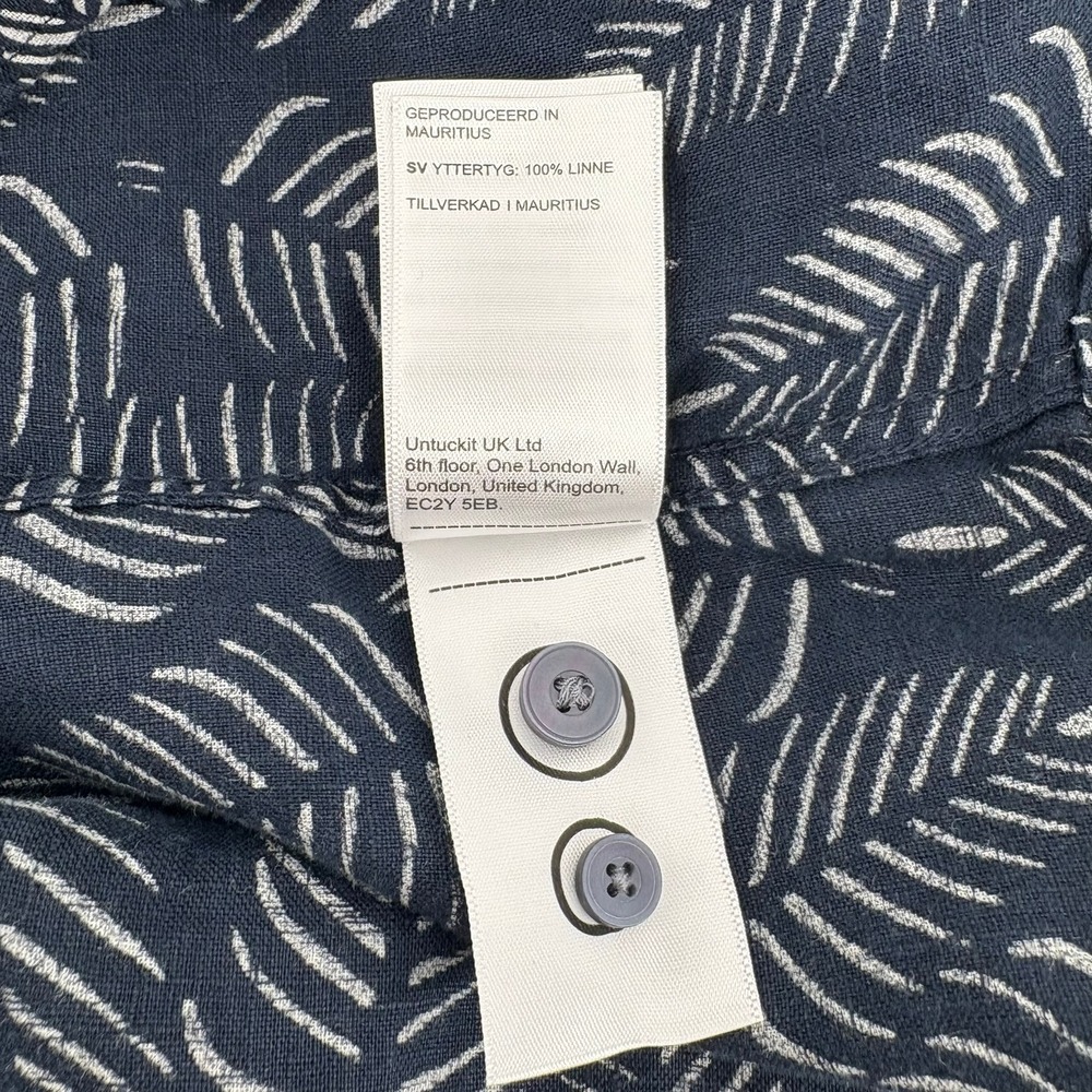 UNTUCKit Men's Large Slim Fit 100% Linen Leaf Print Button Down Shirt Blue - Picture 8 of 9
